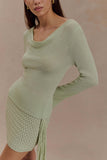 Elowen Knit Cowl Long Sleeve Top Pastel Green