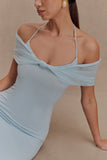 Bernadina Mesh And Slinky Halter Maxi Dress Pale Blue