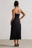 Bordeaux Black Satin Corset Style Midi Dress