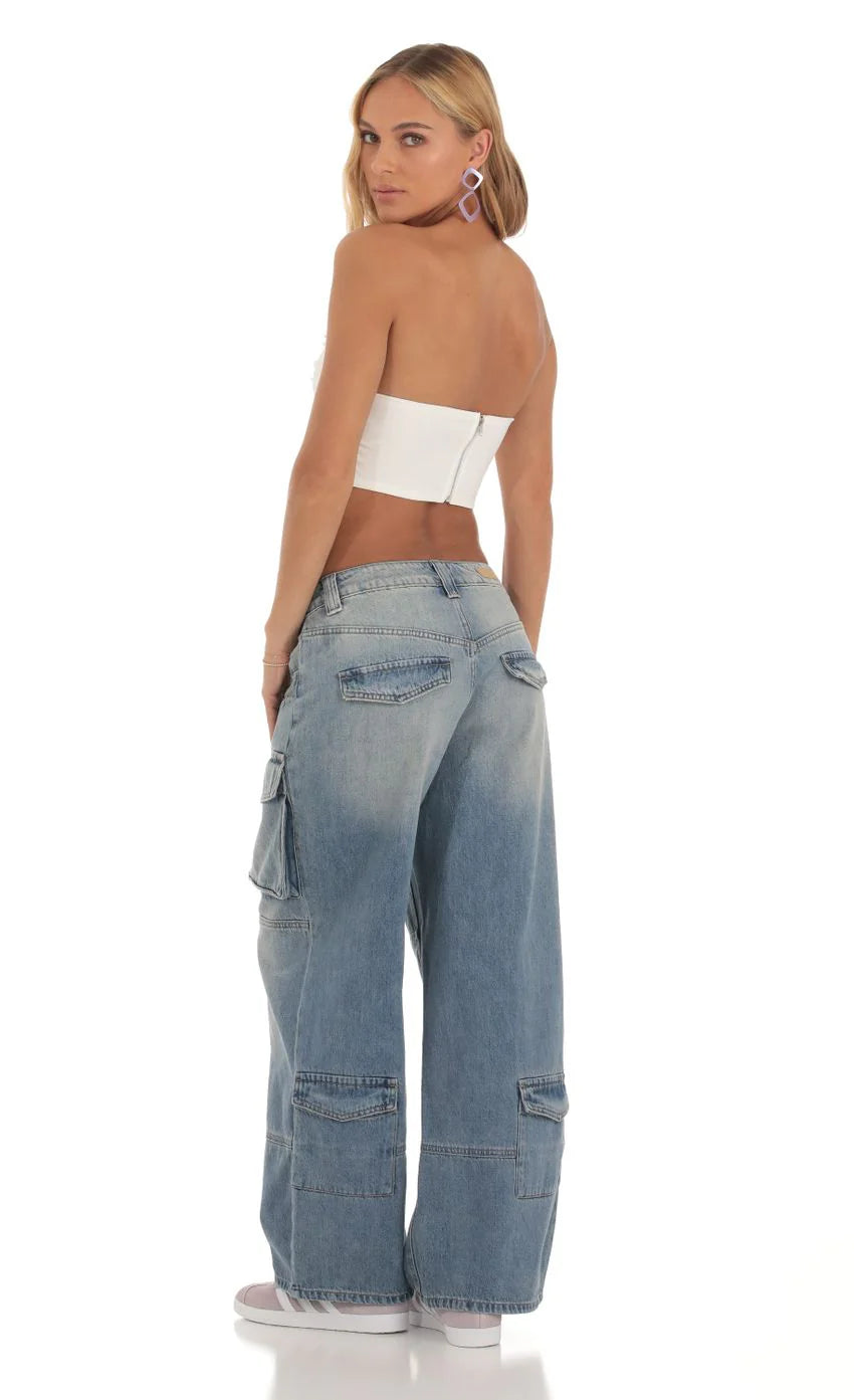 Baggy Cargo Jeans in Denim