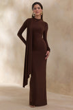 Amaria Brown High Neck Maxi Dress With Sash Detail