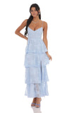 Floral Ruffle A line Maxi Dress in Sky Blue
