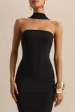Amariah Black Bandeau Midi Dress With Scarf Detail