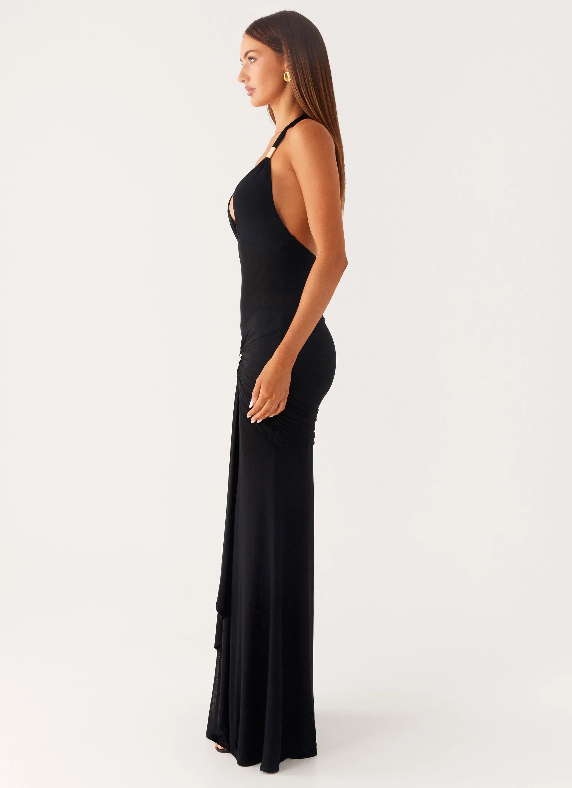 Miyah Halter Hardware Maxi Dress Black