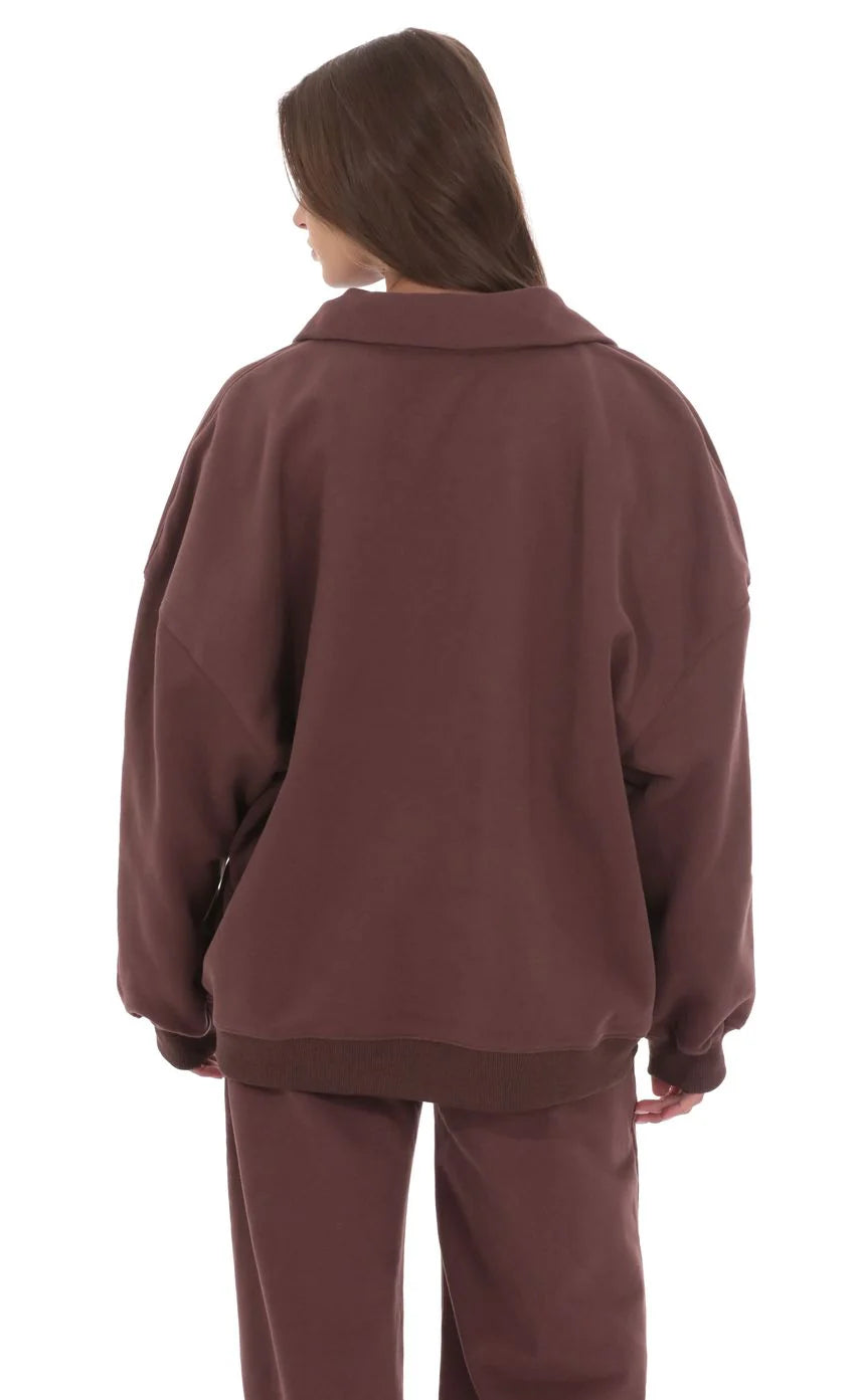 Quarter Zip Up Jumper in Brown