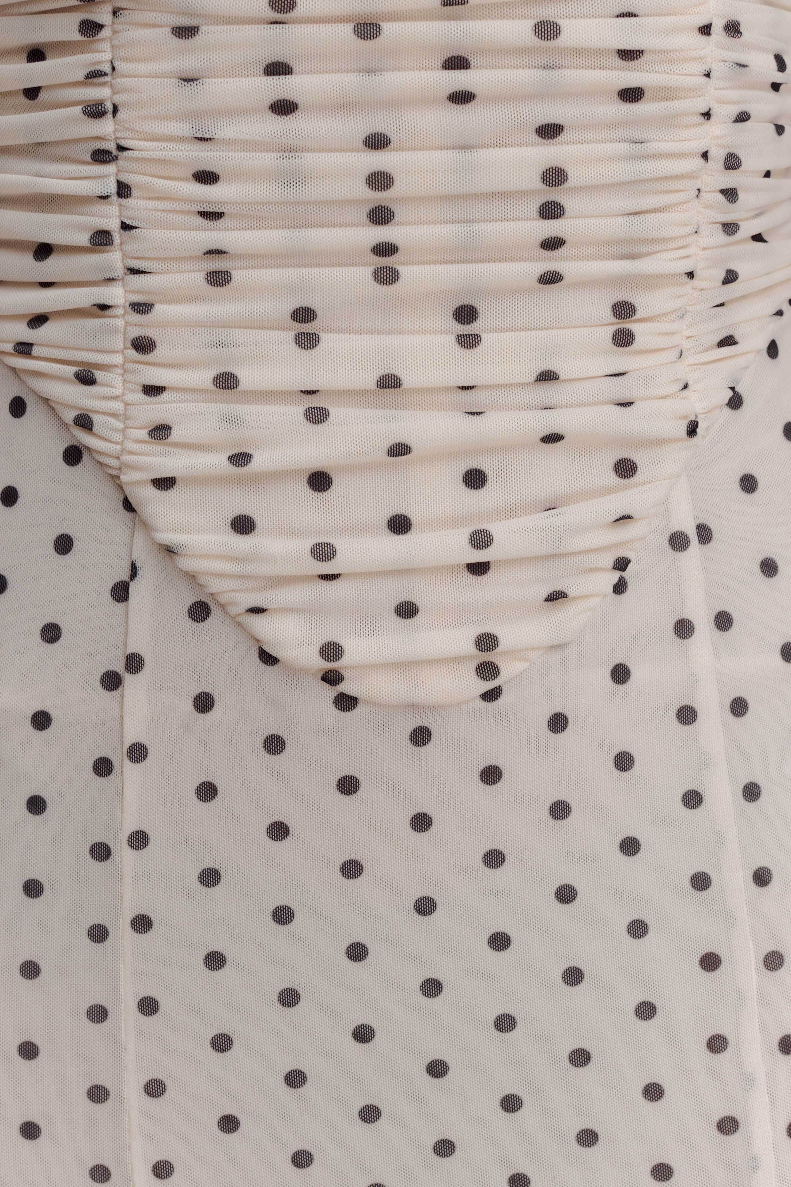 Willa Gathered Mesh Midi Dress Polka Dot