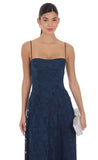 Burnout Lace Up Maxi Dress in Navy