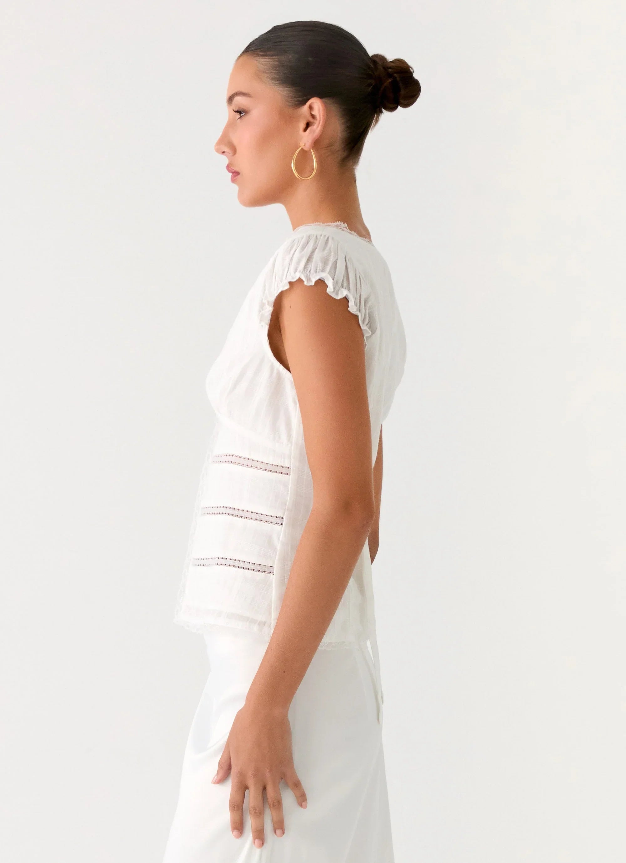 Ruann Lace Trim Top White