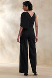 Quinley Black Asymmetric Neck Jumpsuit With Cape Sleeve