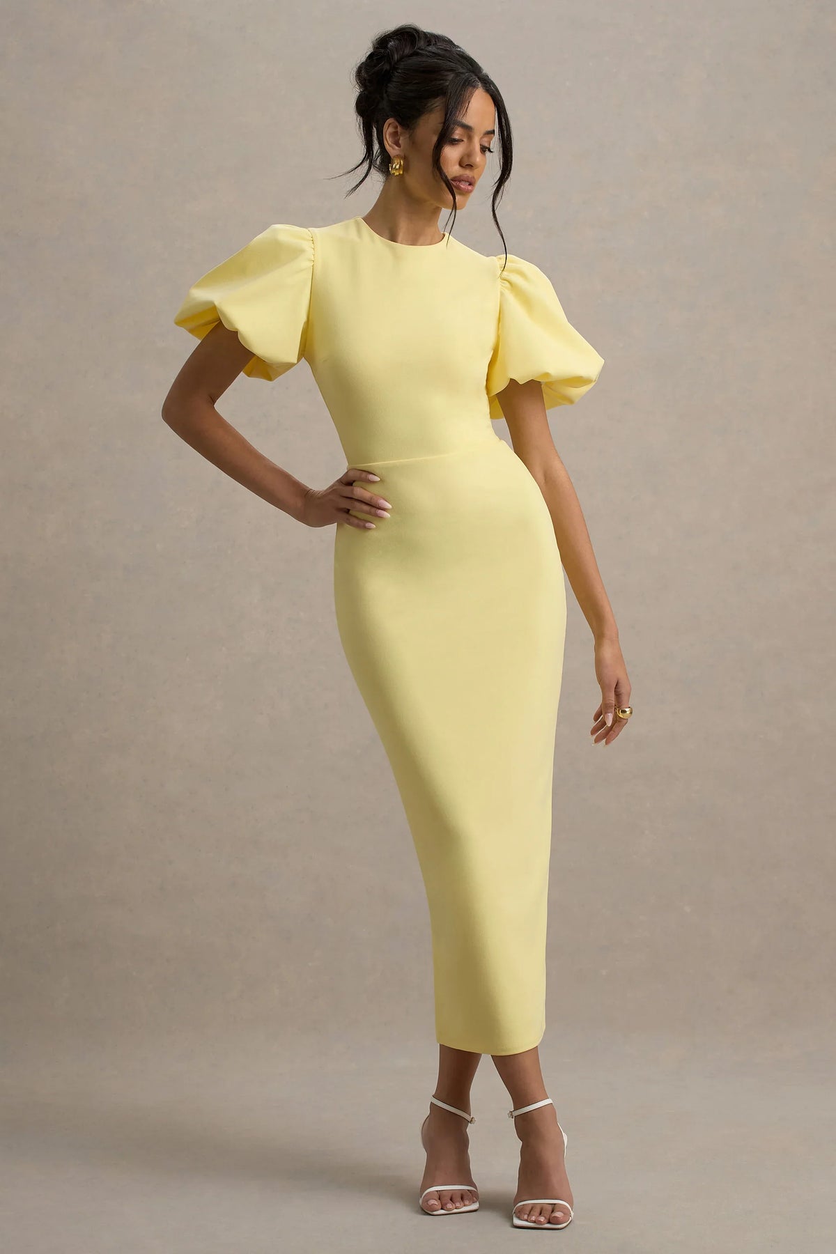 Dakota Lemon Puff Sleeve Midi Dress
