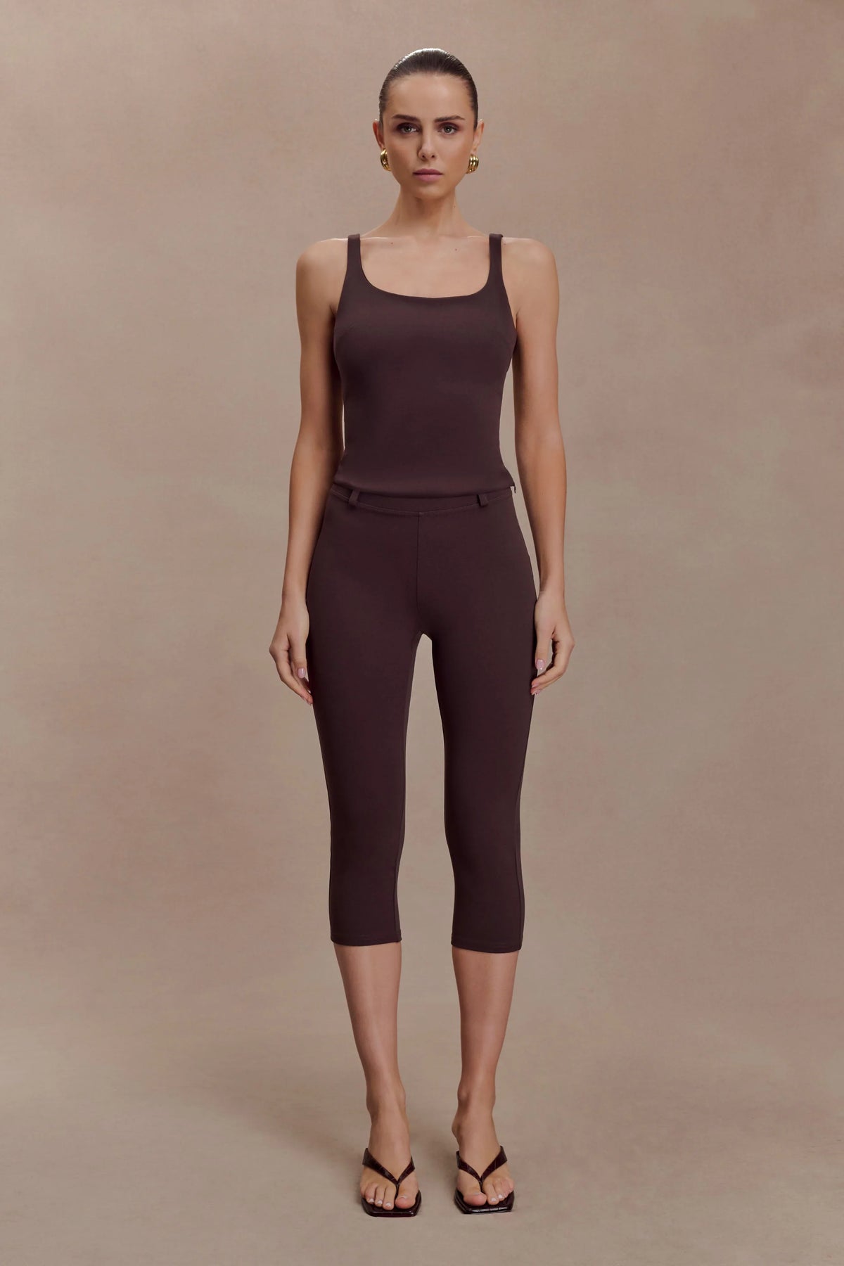 Blanca Stretch Crepe Capri Pants Chocolate