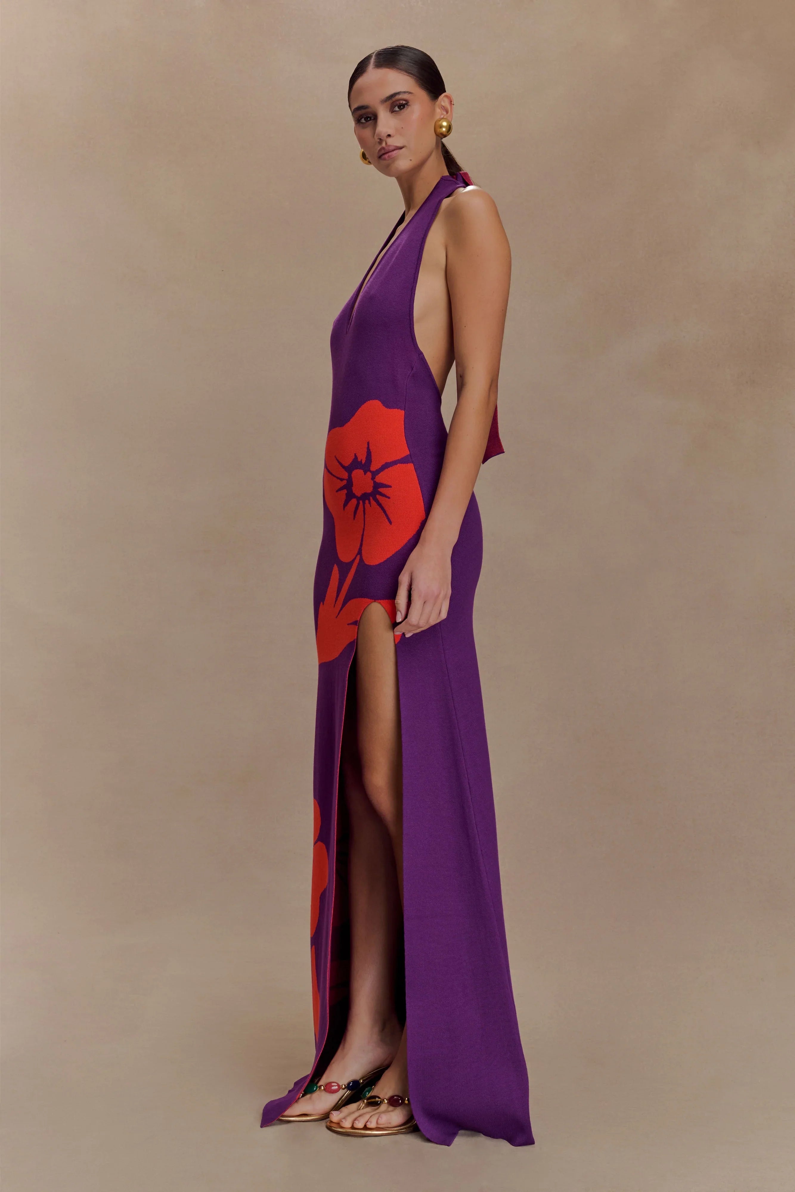 Stacy Knit Halter Maxi Dress Purple Red