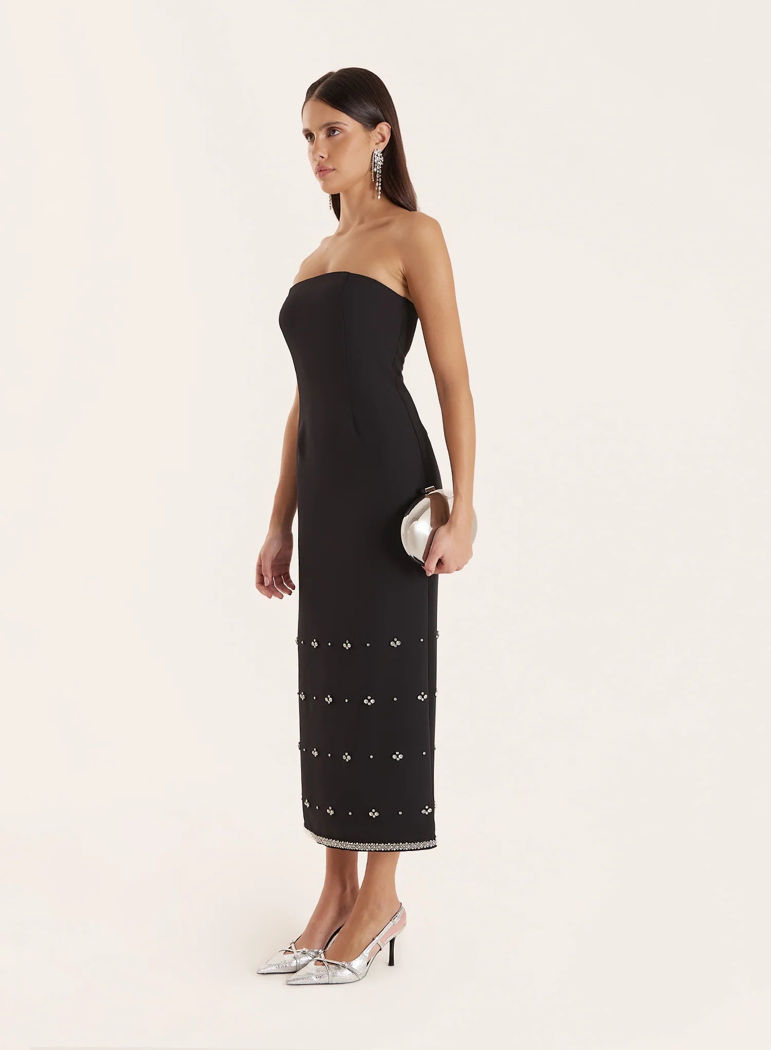 Black Embellished Bandeau Midaxi Dress