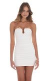 Embellished Strapless Ruched Dress in White