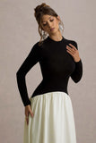 Benedetta Black Cream Long Sleeve Drop Waist Maxi Dress