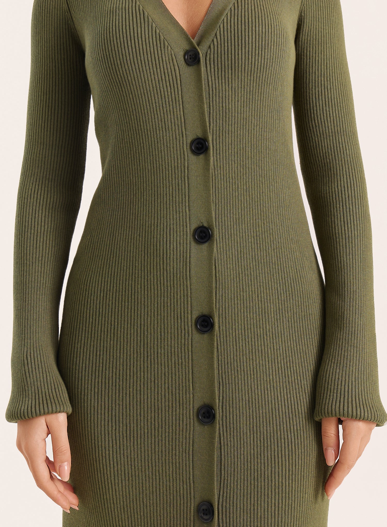 Olive V Neck Knitted Maxi Dress