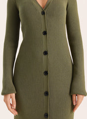 Olive V Neck Knitted Maxi Dress