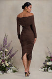 Davina Brown Ruched Twist Bardot Maternity Midi Dress