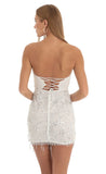 Dangling Sequin Corset Dress in White