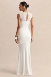 Lyssy White High Neck Maxi Dress With Mesh Detail
