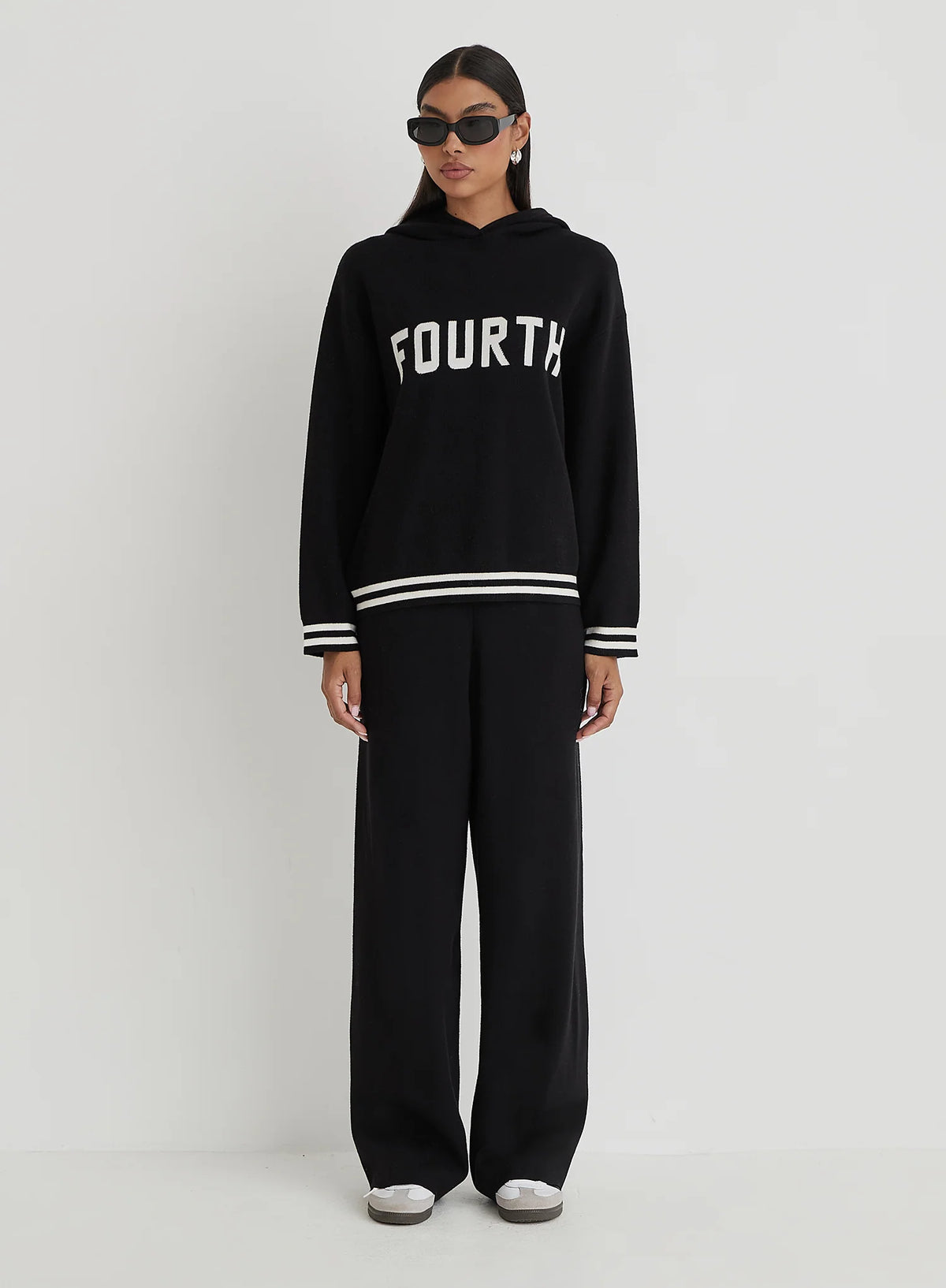 Black Knitted Wide Leg Trouser