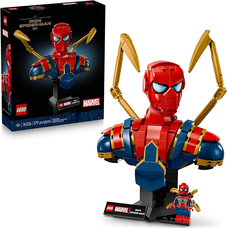LEGO Marvel Iron Spider Man Bust Collectible Building Kit for Adults Ages 18 Includes Iron Spider Man Minifigure Collectible Model for Super Hero Fans Gift for Men and Women 76326