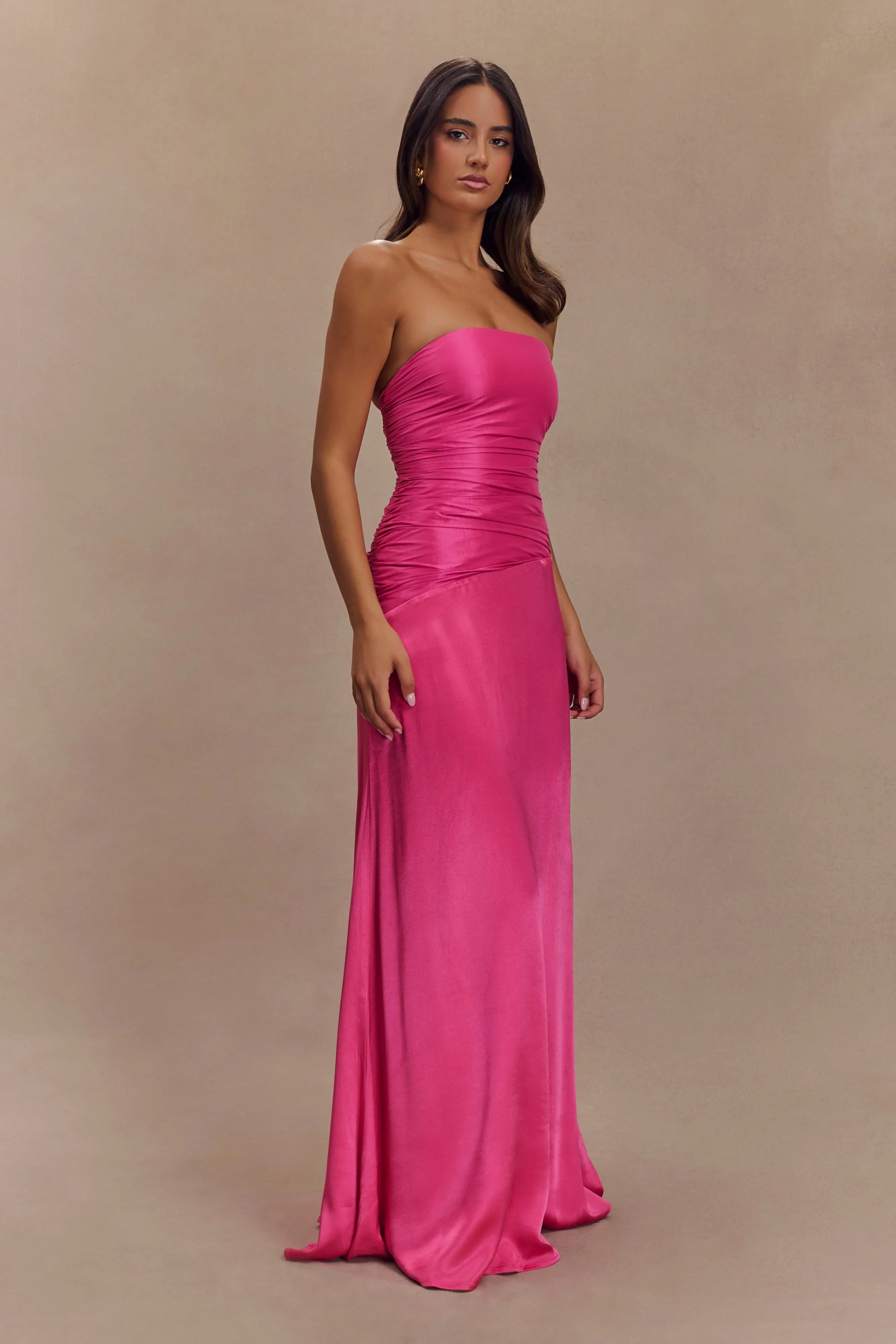 Serena Strapless Taffeta Maxi Dress Crimson Pink