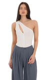 One Shoulder Keyhole Bodysuit in White