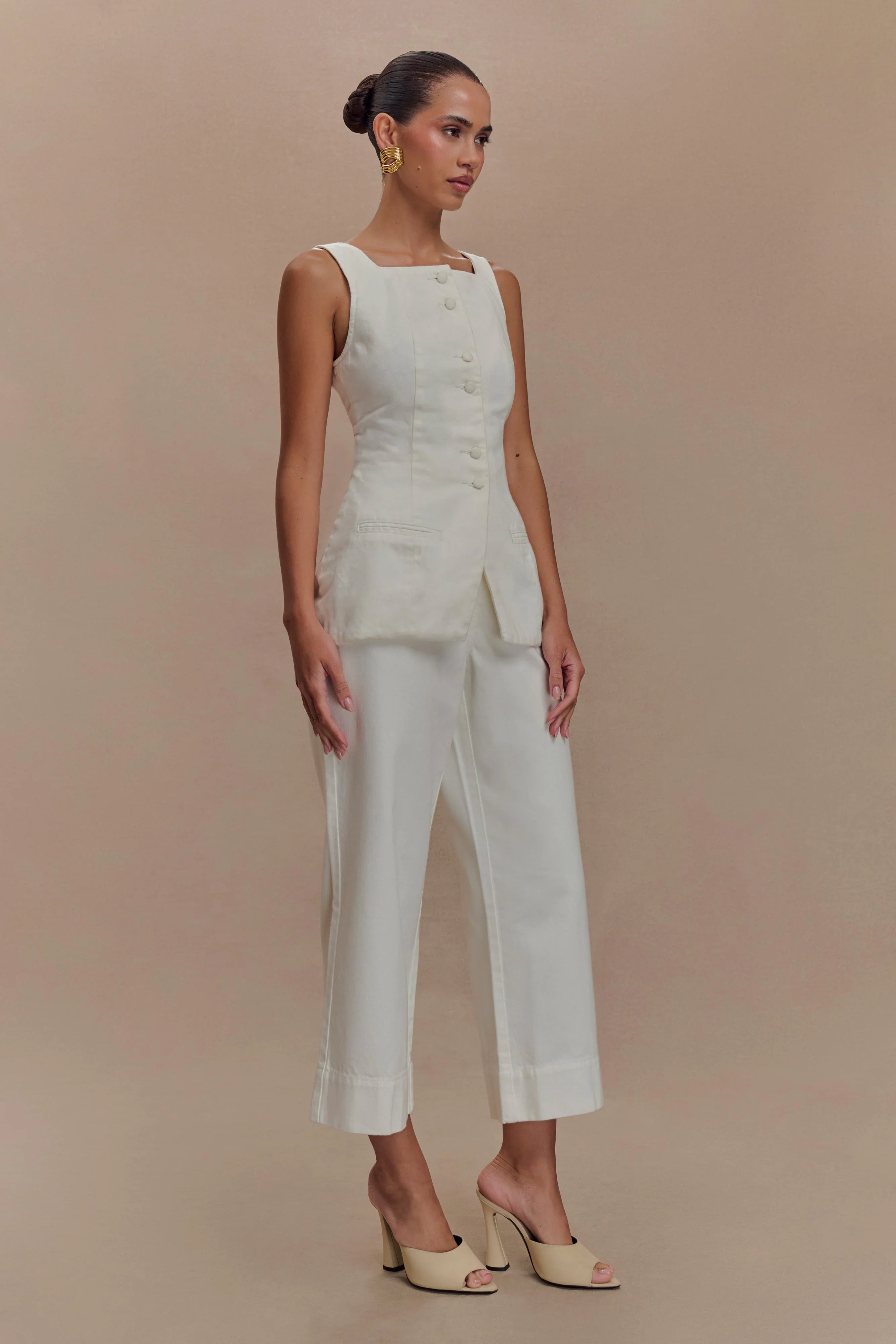 Kaitlyn Cropped Wide Leg Jeans White