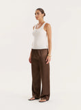 Chocolate Satin Elasticated Waist Wide Leg Trouser