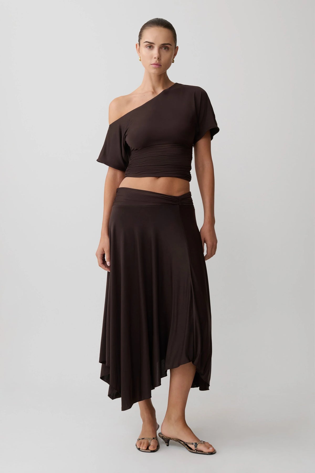 Luu Slinky Midi Skirt Dark Chocolate