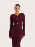 Plum Cut Out Flare Sleeved Knitted Maxi Dress
