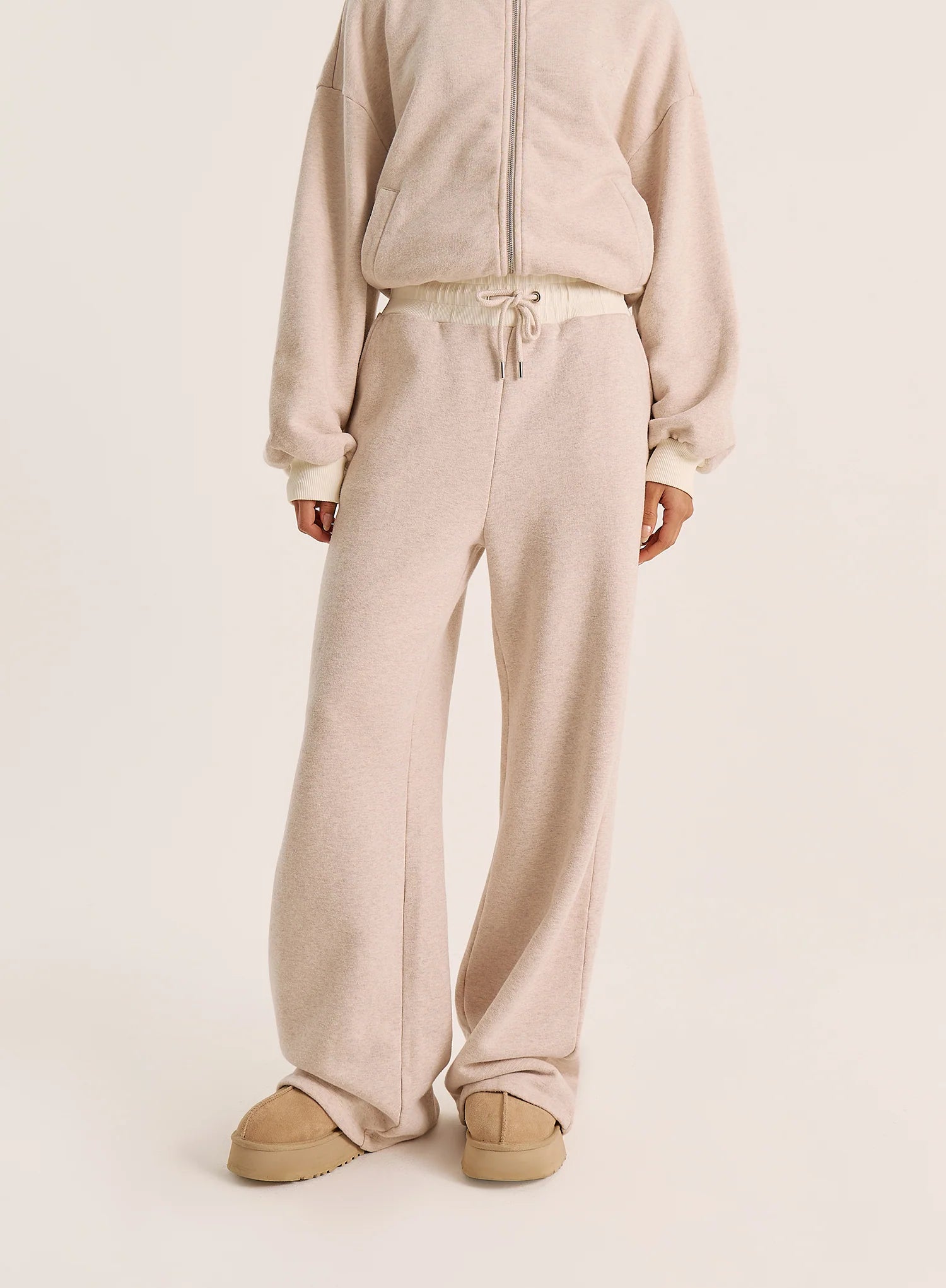 Oatmeal Contrast Waist Band Wide Leg Joggers