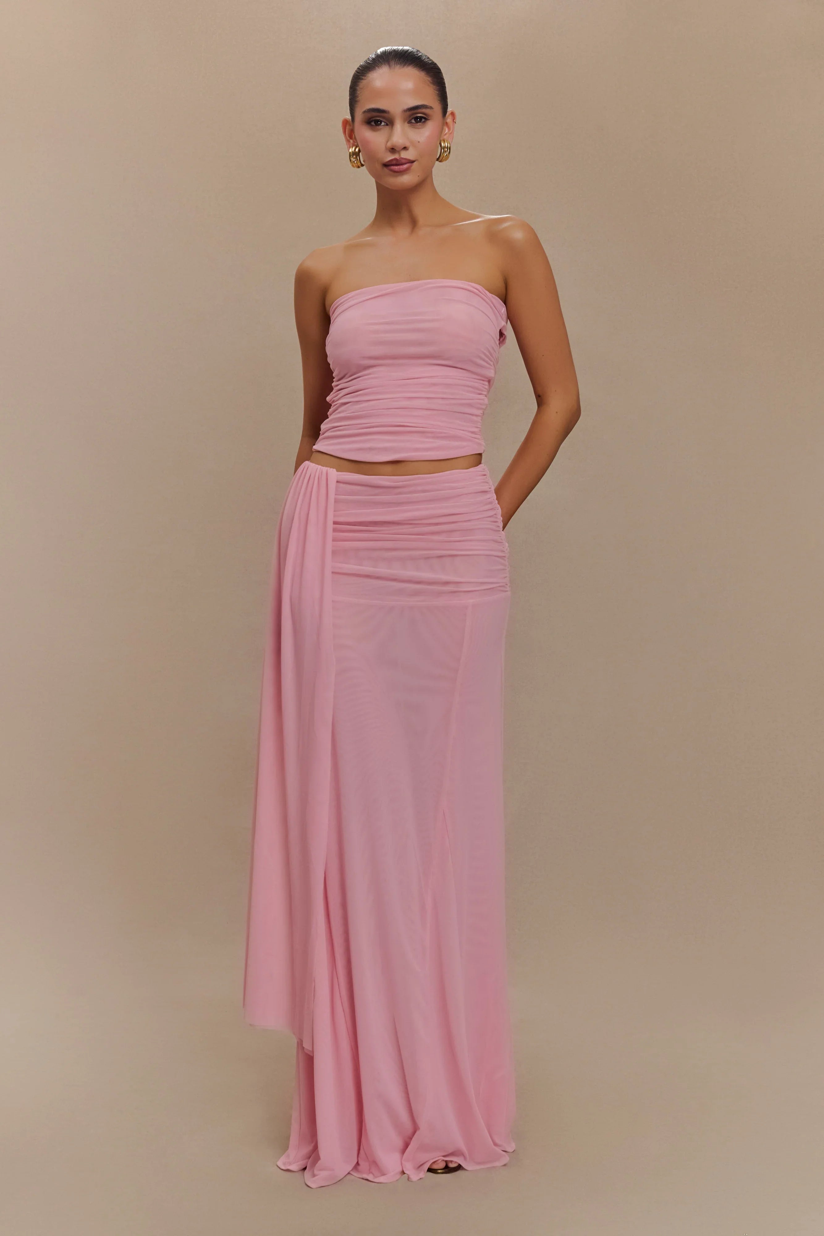 Arna Mesh Maxi Skirt Candy Pink