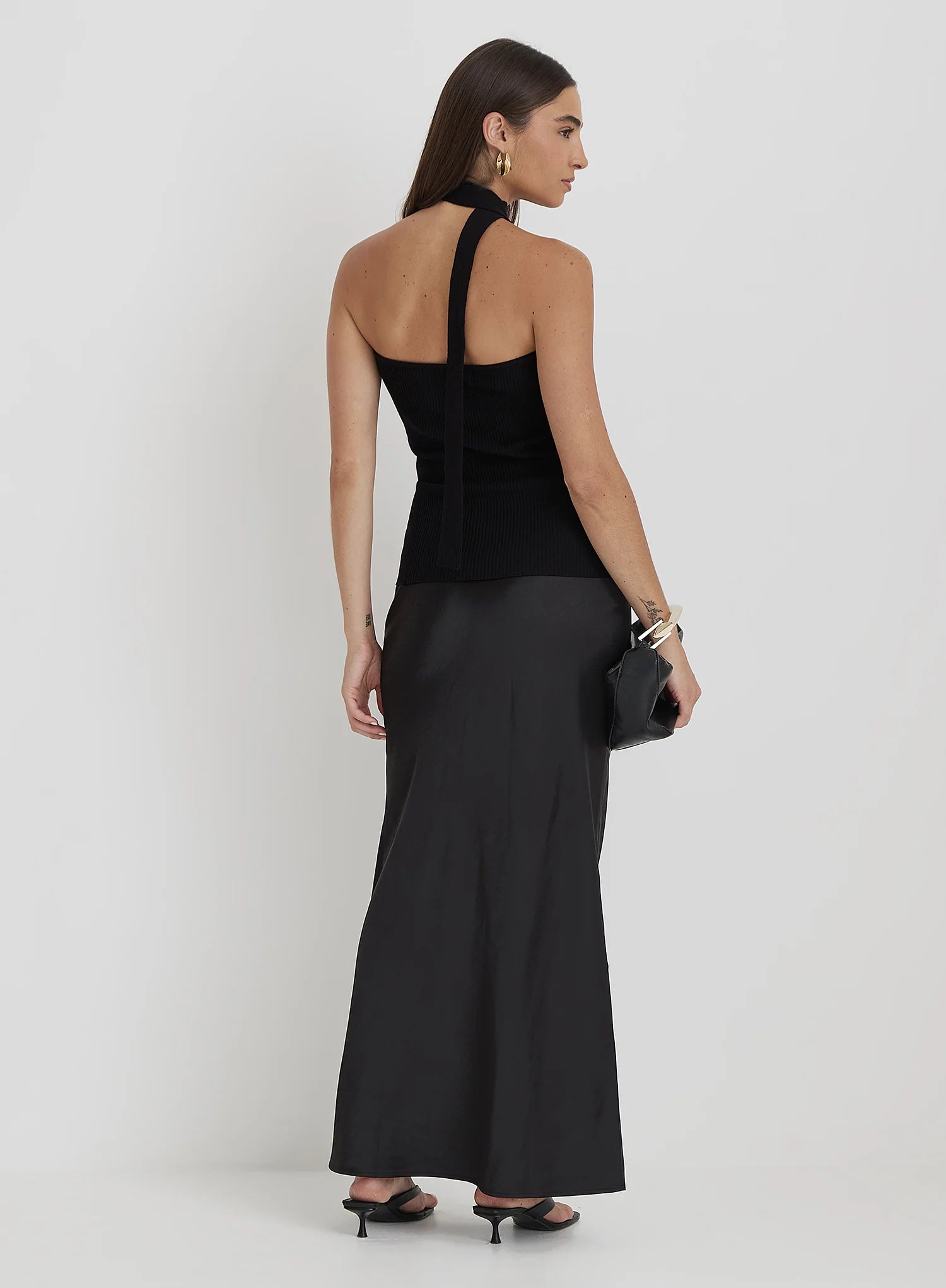 Black Ribbed Knit Bandeau Scarf Top