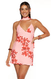 Dont Change Pink Floral Scarf Halter Mini Dress