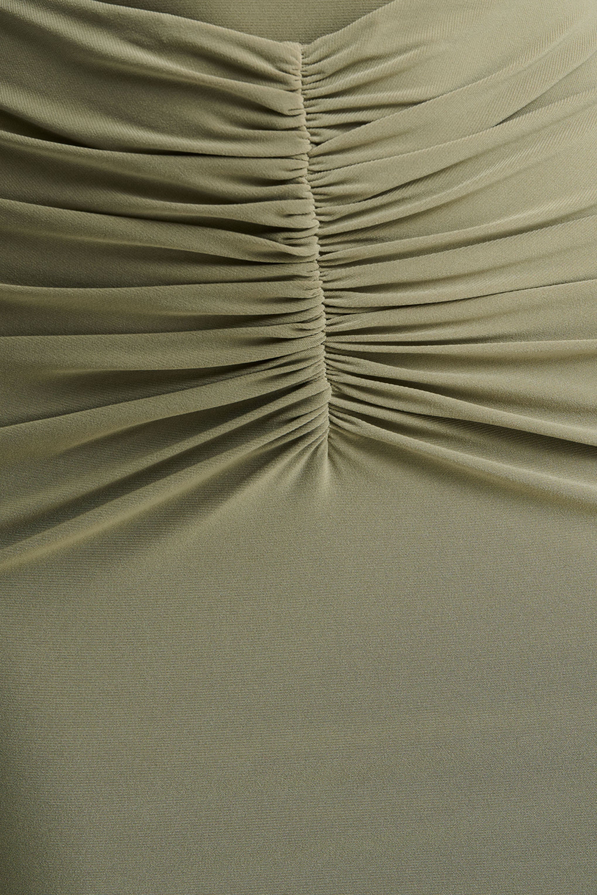 Persis Olive High Neck Maxi Dress With Gathered Detailing
