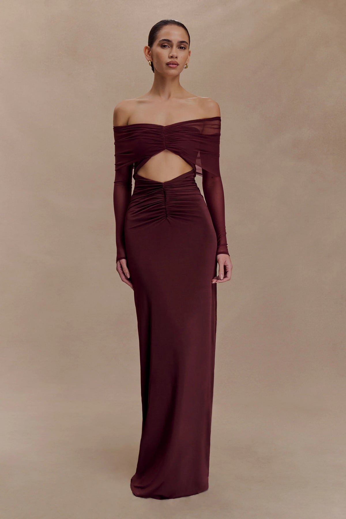 Rafaella Slinky And Mesh Maxi Dress Mahogany