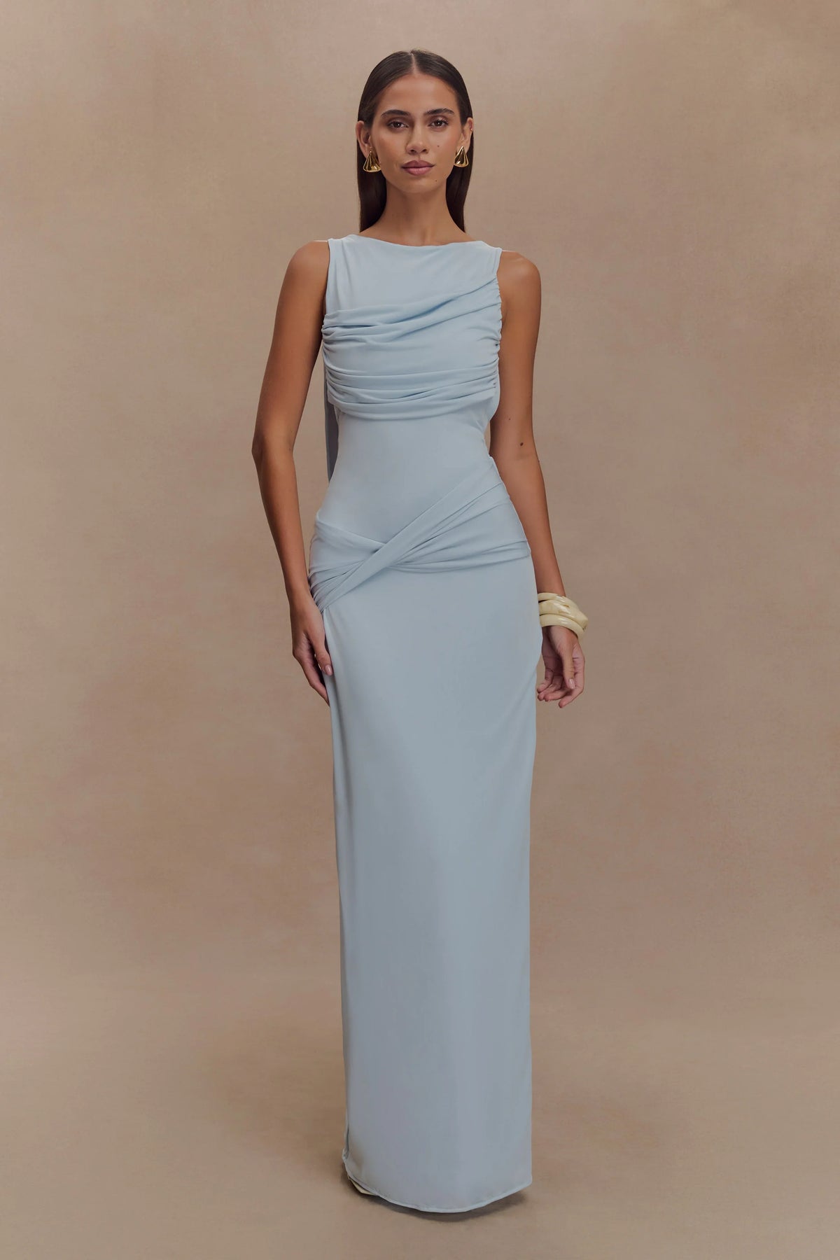 Henley Slinky Drape Maxi Dress Pale Blue