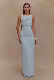 Henley Slinky Drape Maxi Dress Pale Blue
