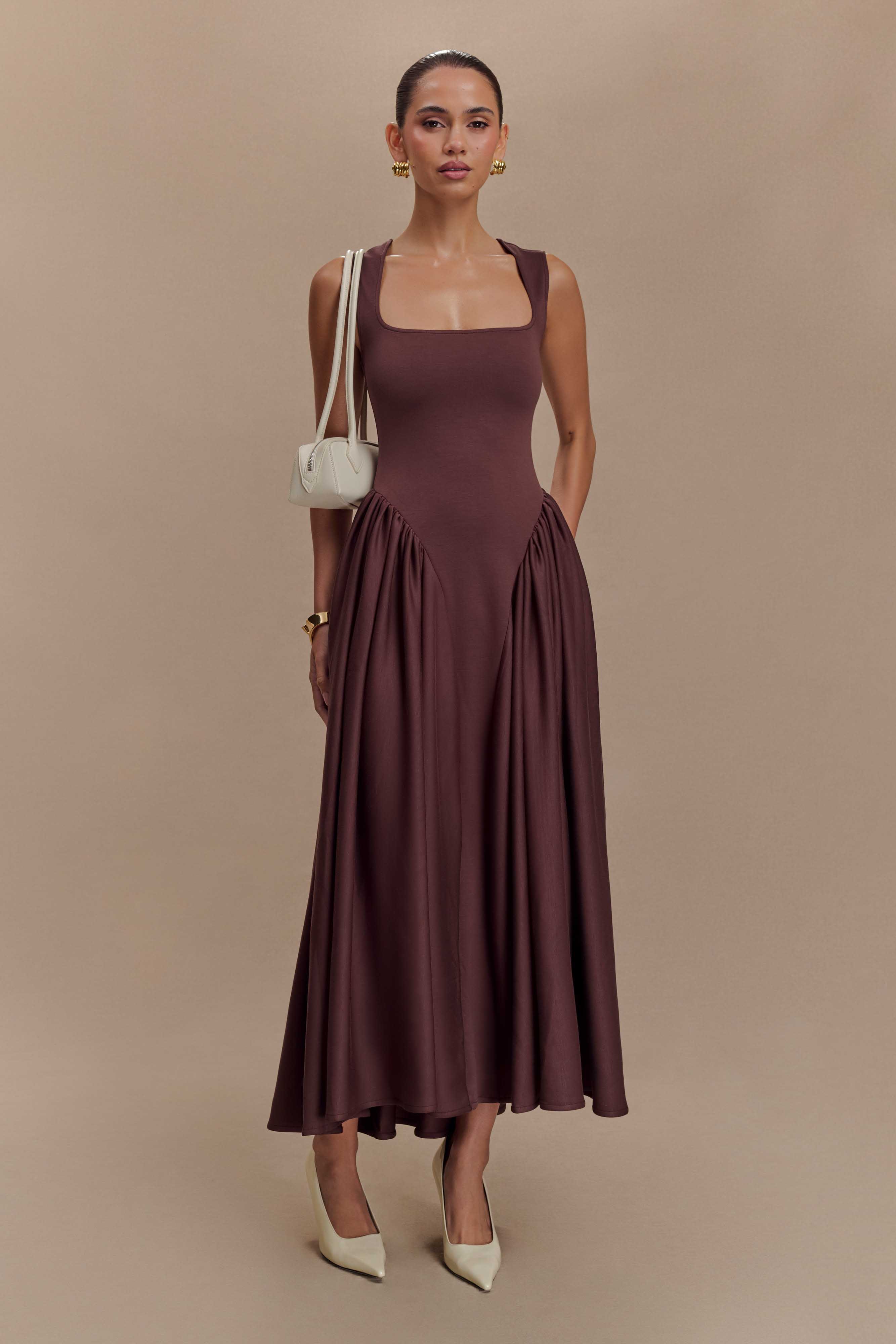 Sharon Scuba Jersey Midi Dress Cacao Brown