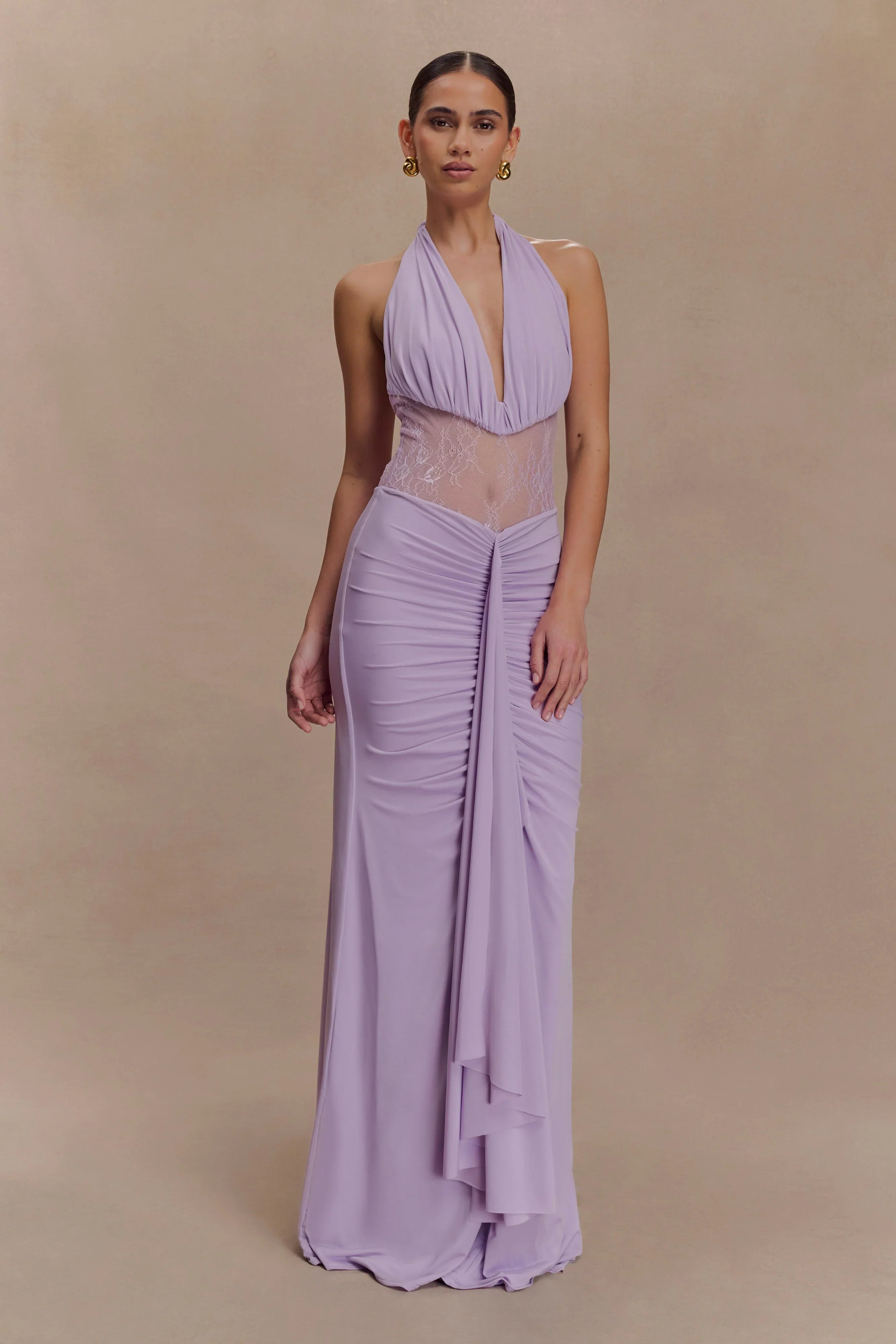 Bonnie Slinky And Lace Maxi Dress Lilac