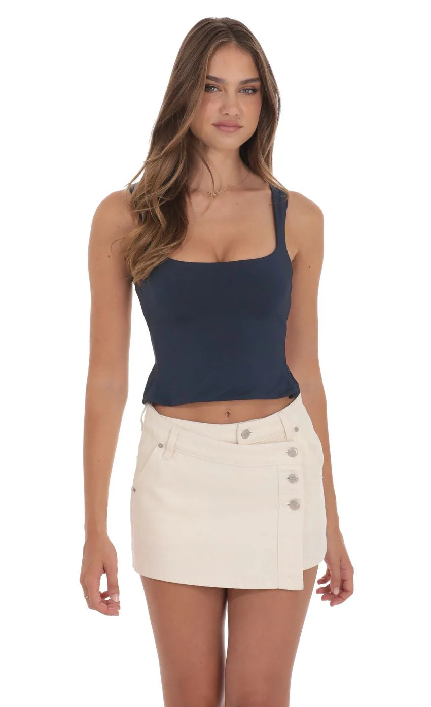 Scoop Neck Open Back Top in Navy