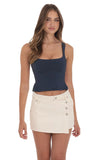 Scoop Neck Open Back Top in Navy