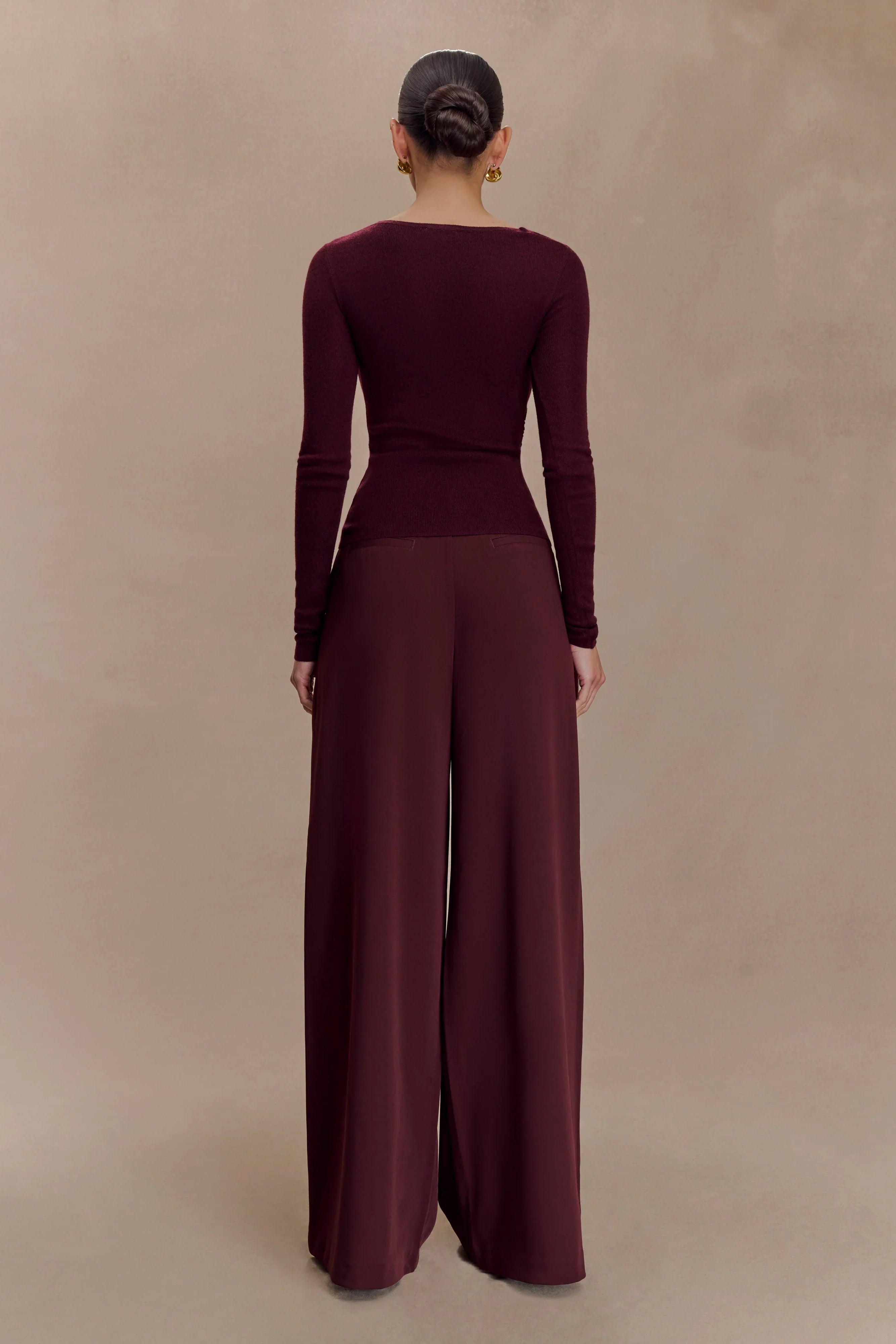 Culver Draped Twist Knit Top Wine