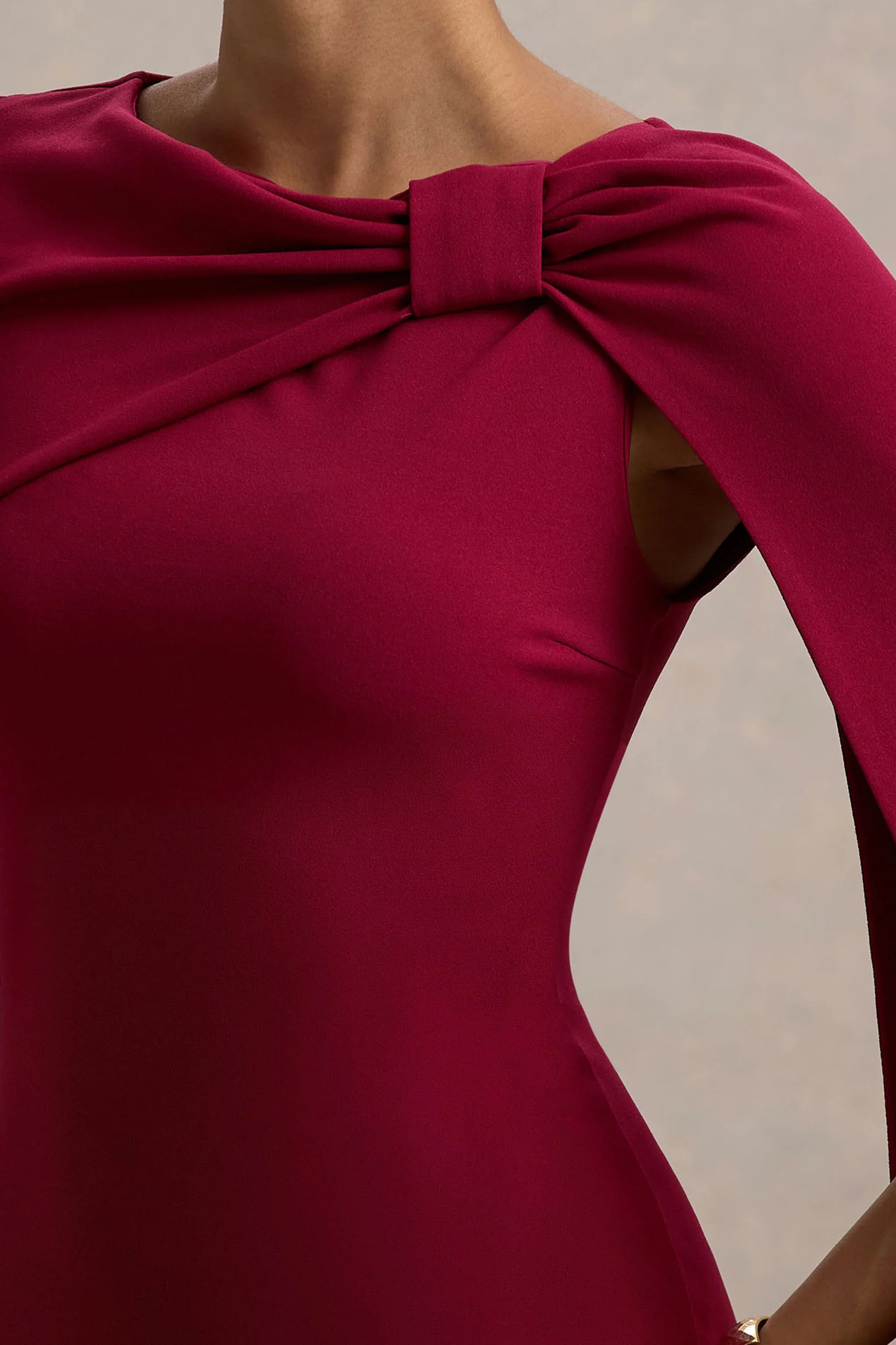 Frances Burgundy High Neck Maxi Dress With Cape Detail