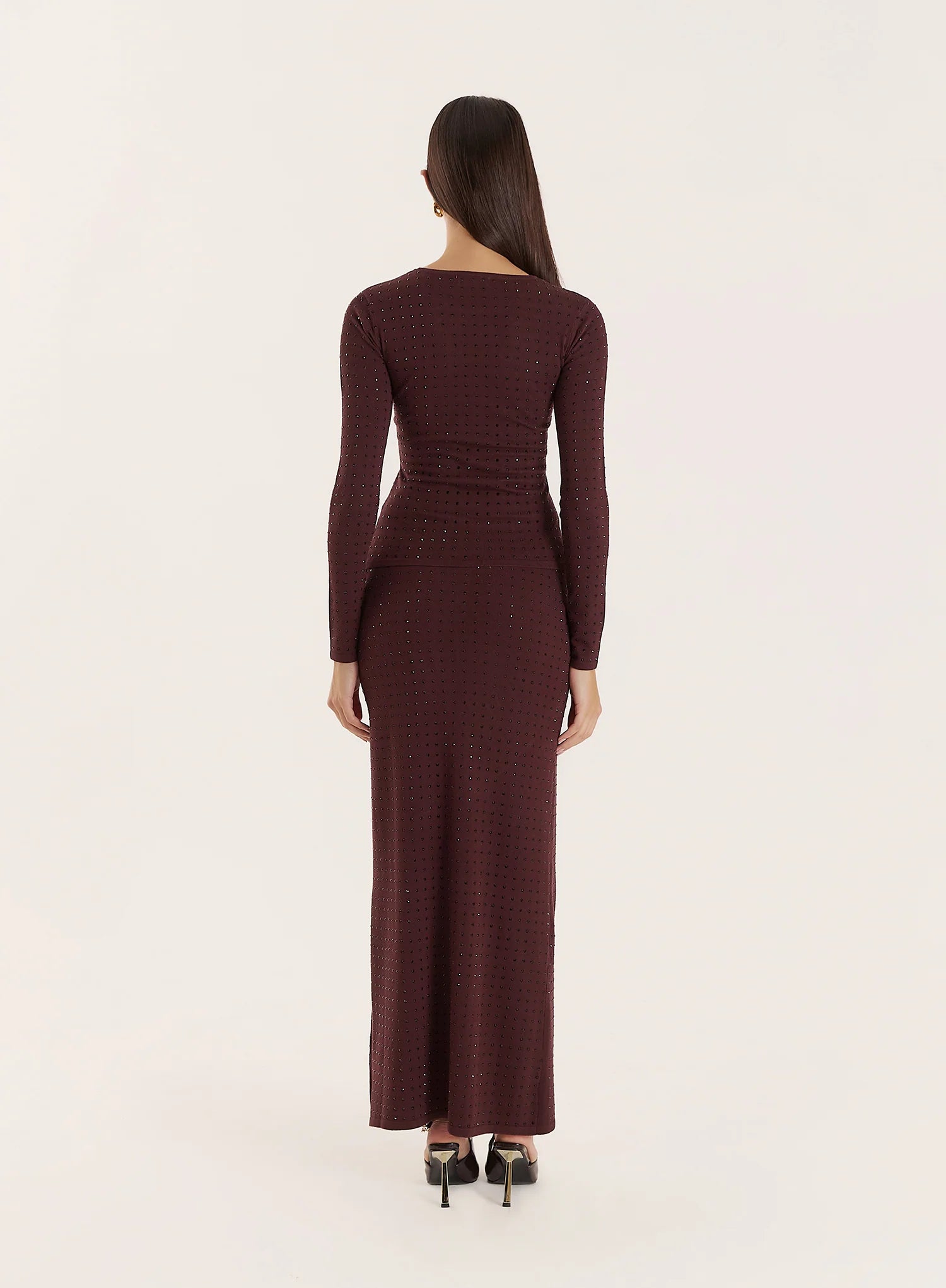 Chocolate Knitted Embellished Maxi Skirt