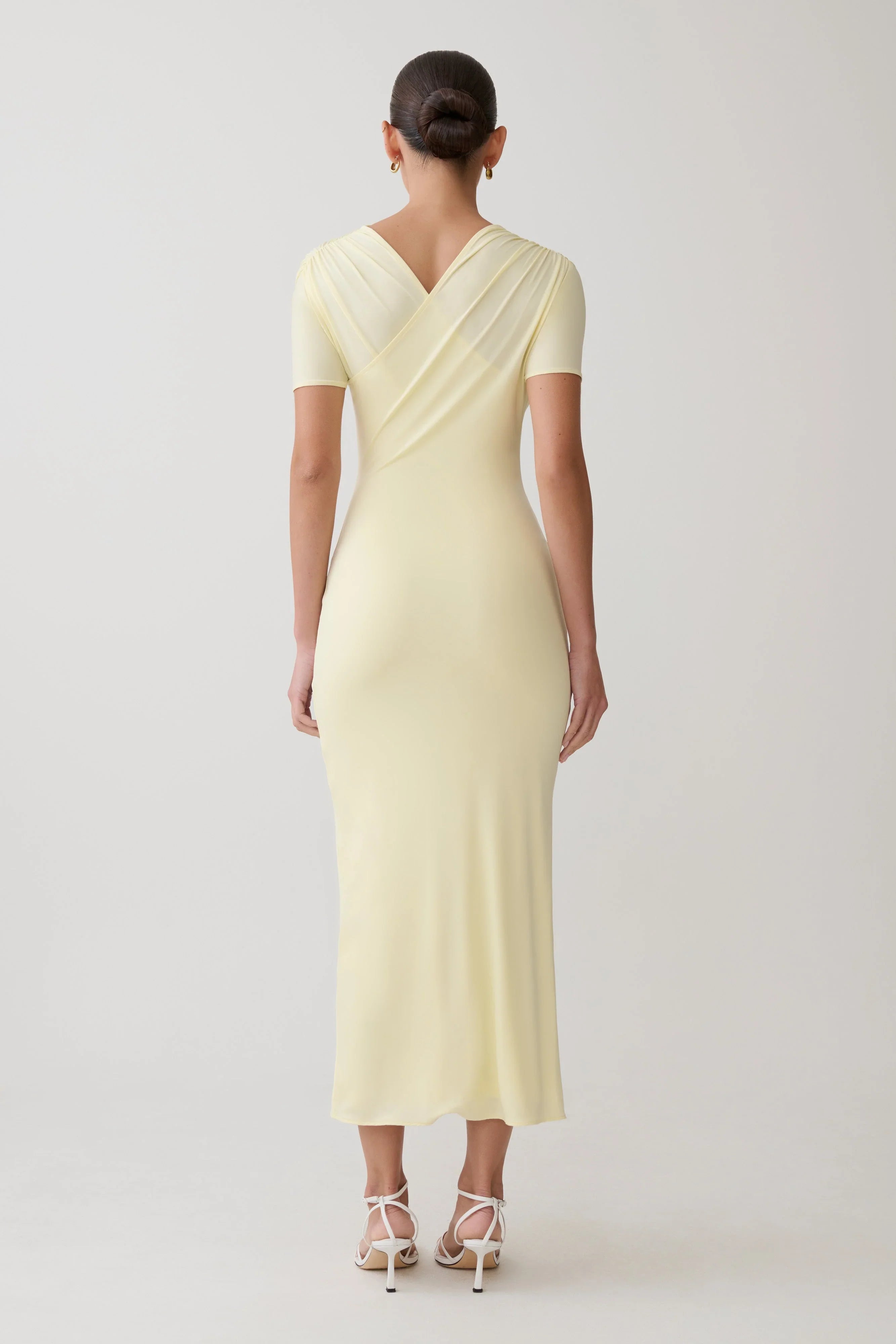 Junie Cross Over Neck Slinky Maxi Dress Lemon