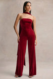 Arcane Burgundy Velvet Bandeau Jumpsuit With Scarf