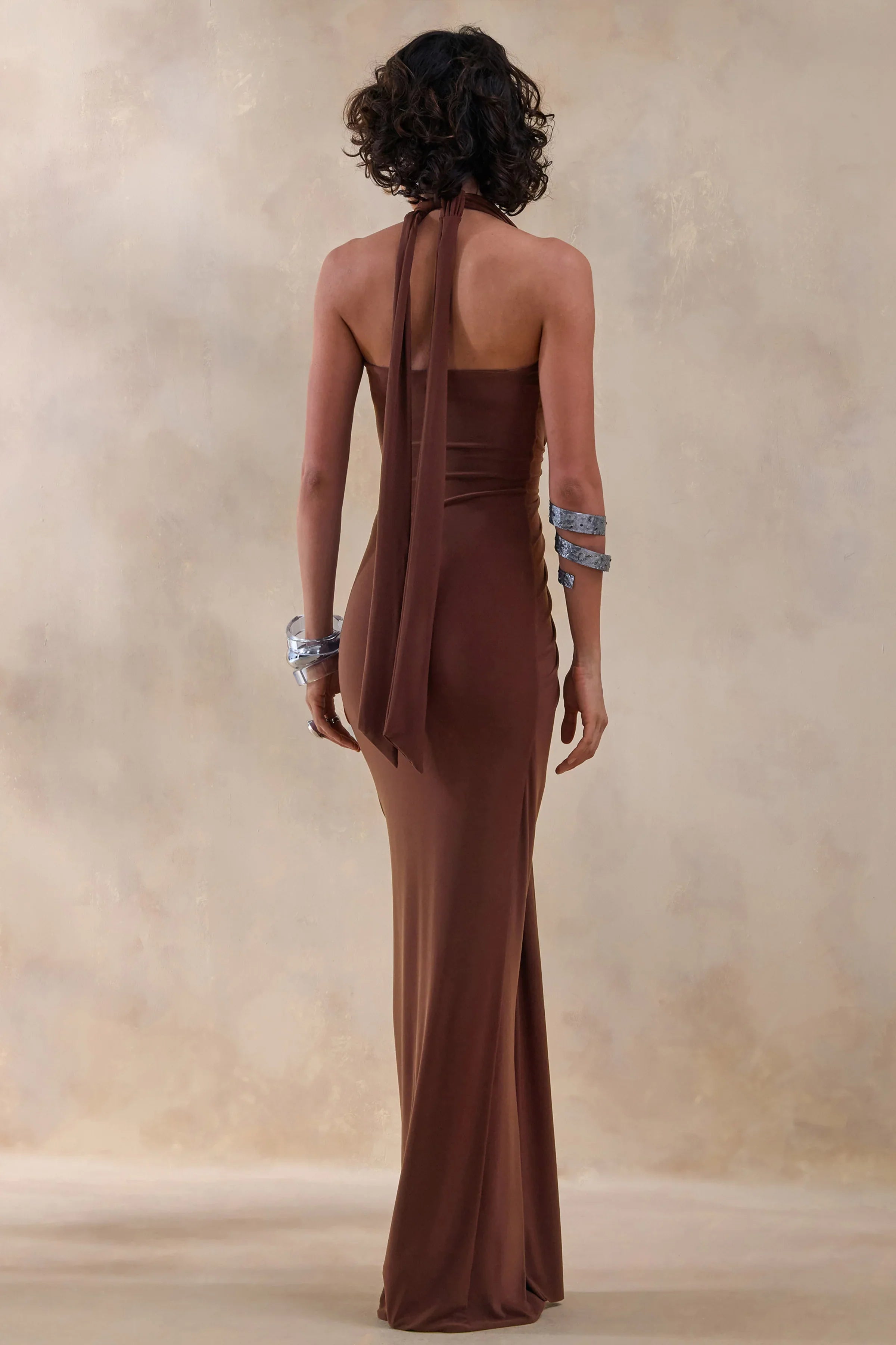 Lesley Brown Plunge Neck Maxi Dress